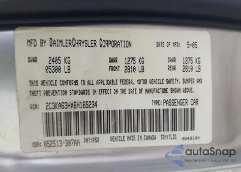 2006 Chrysler 300C from USA, damaged, VIN 2C3KA63HX6H165234